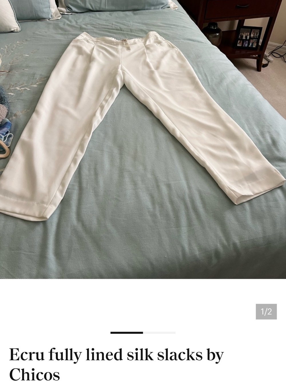 Chico's Cream Straight-Leg Silk Trousers